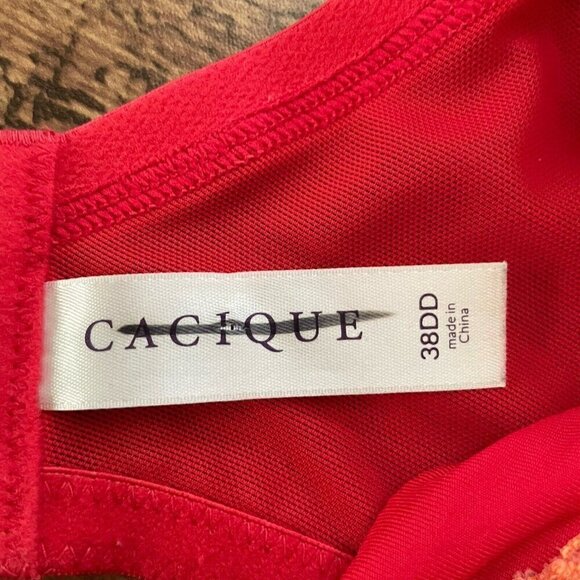Cacique 38DD Bra Red Ombre Linear Lace Unlined Full Figure Coverage Underwire - Picture 7 of 7